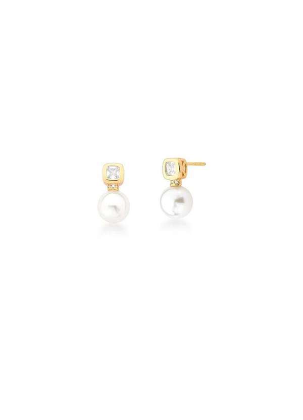 Mônica Rizzi - Brinco de Perola Kate com Zirconia Banhado em Ouro 18k Semijoia Dourado