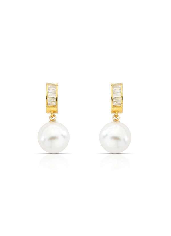 Mônica Rizzi - Brinco de Perolas Clarice com Zirconias Navete Banhado Ouro Dourado