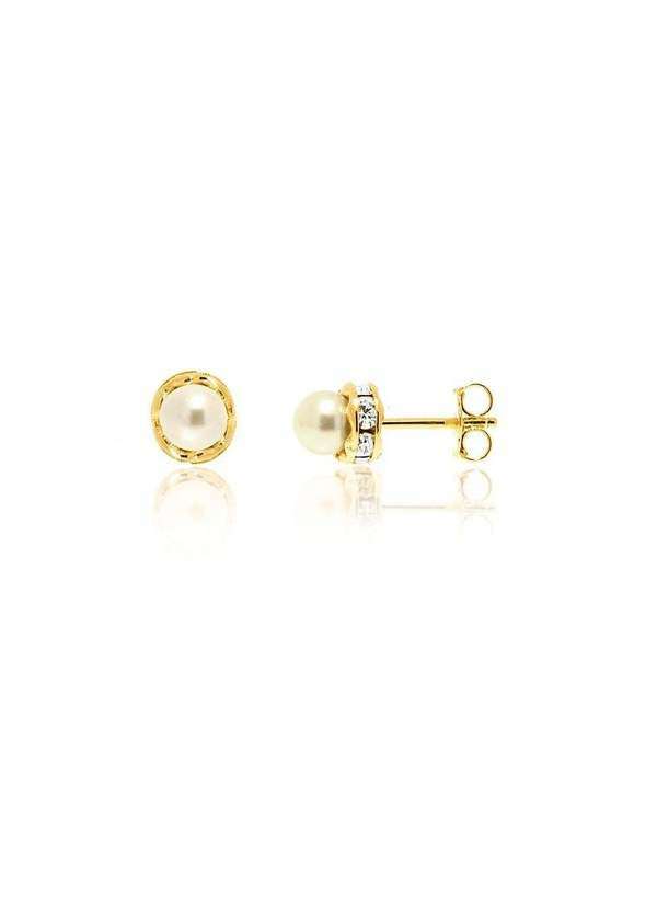 Mônica Rizzi - Brinco de Perolas com Strass Beatrice Banhado Ouro Semijoia Dourado