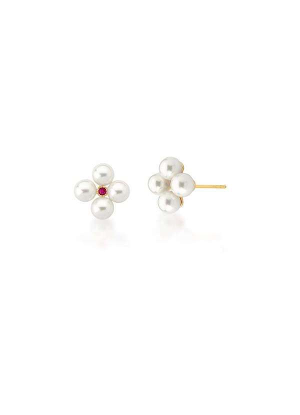 Mônica Rizzi - Brinco de Perolas Flor com Zirconia Rosa Banhado Ouro Semijoia Dourado