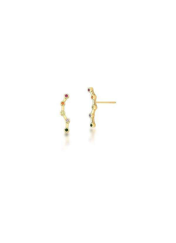 Mônica Rizzi - Brinco Ear Cuff com Zirconias Coloridas Banhado Ouro Semijoia Dourado