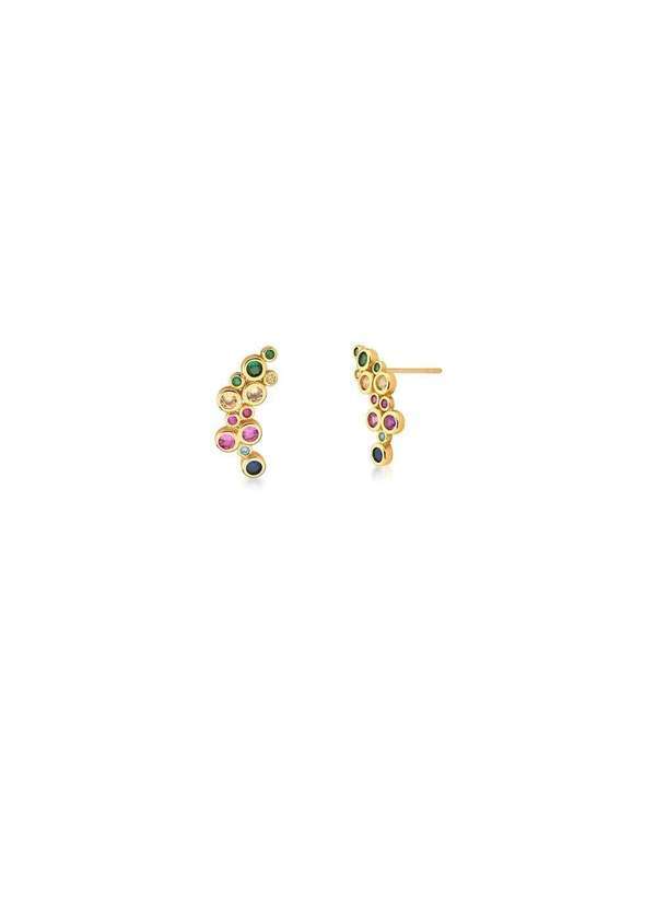 Mônica Rizzi - Brinco Ear Cuff com Zirconias Coloridas Banhado Ouro Semijoia Dourado