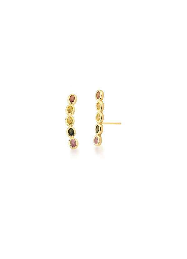 Mônica Rizzi - Brinco Ear Cuff Zirconias Ovais Coloridas Banhado Ouro Semijoia Dourado