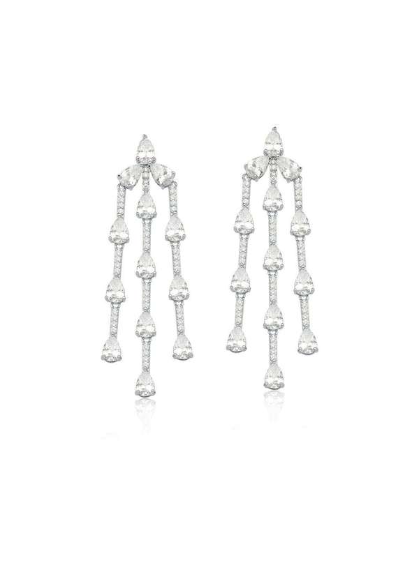 Mônica Rizzi - Brinco Luxo Pendulo com Cristais e Zirconias Rodio Prata