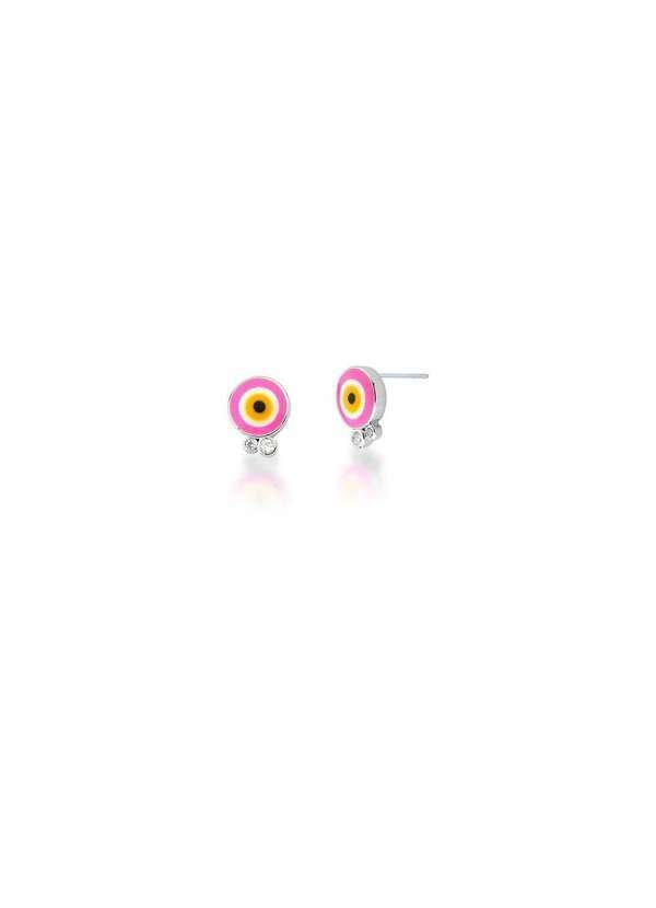 Mônica Rizzi - Brinco Olho Grego Rosa com Zirconia em Rodio Semijoia Prata