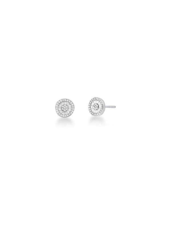 Mônica Rizzi - Brinco Pizza Mini Zirconias Baguete Banhado Rodio-1cm-Semijoia Prata