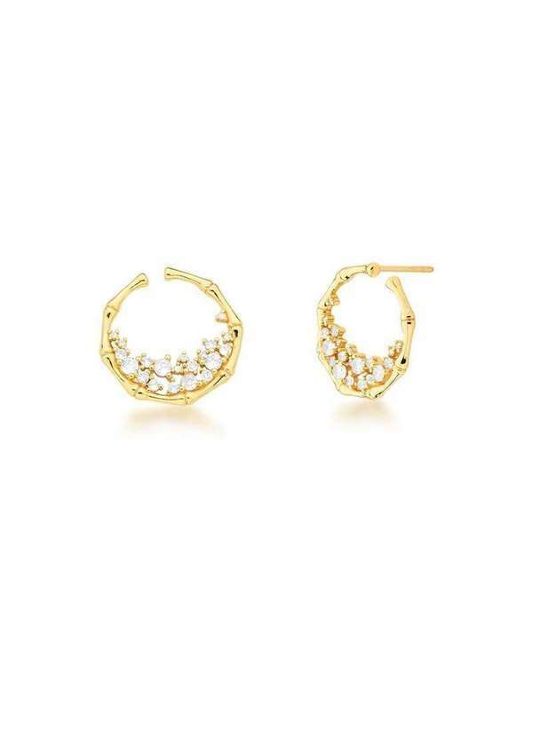 Mônica Rizzi - Brinco Redondo com Zirconias Mirela Banhado em Ouro 18k Semijoia Dourado