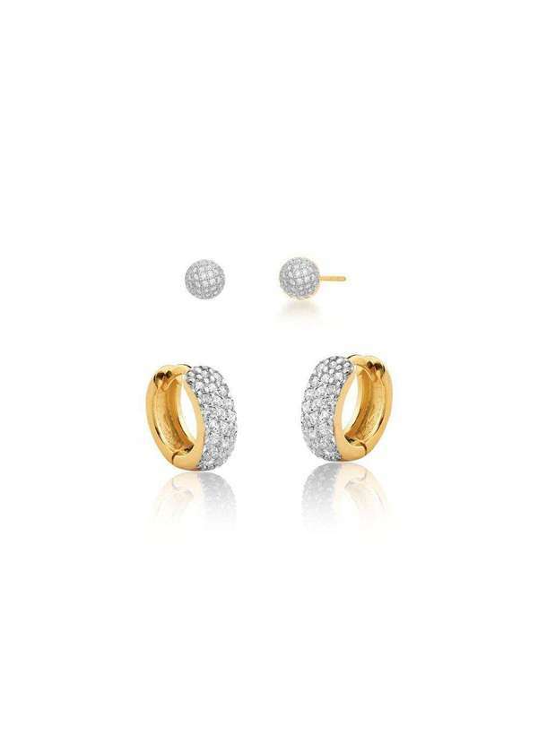 Mônica Rizzi - Conjunto Argolas e Brinco Bolinha com Zirconias Banhado em Ouro Dourado