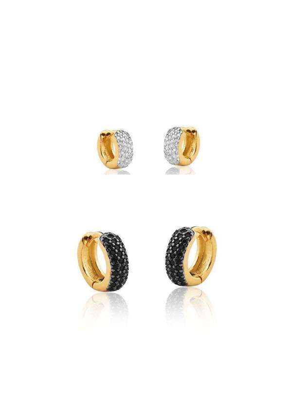 Mônica Rizzi - Conjunto Brinco Argolas Zirconias Semijoia Dourado