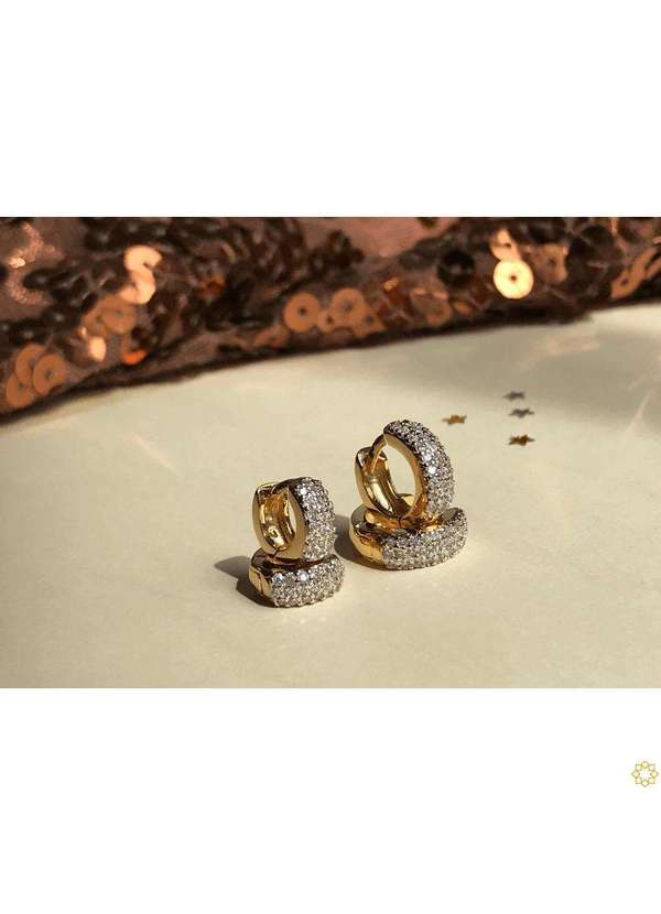 Mônica Rizzi - Conjunto Brinco Argolas Zirconias Semijoia Dourado 2