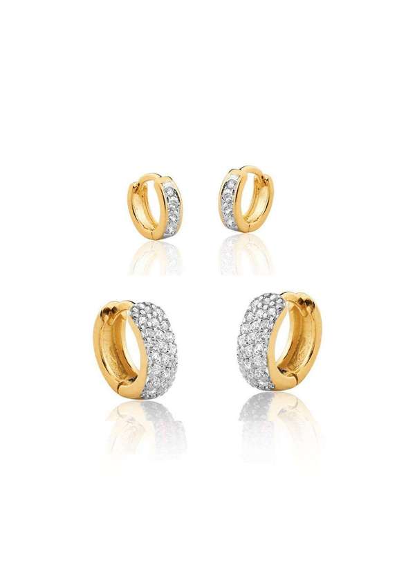 Mônica Rizzi - Conjunto Brinco Argolas Zirconias Semijoias Dourado