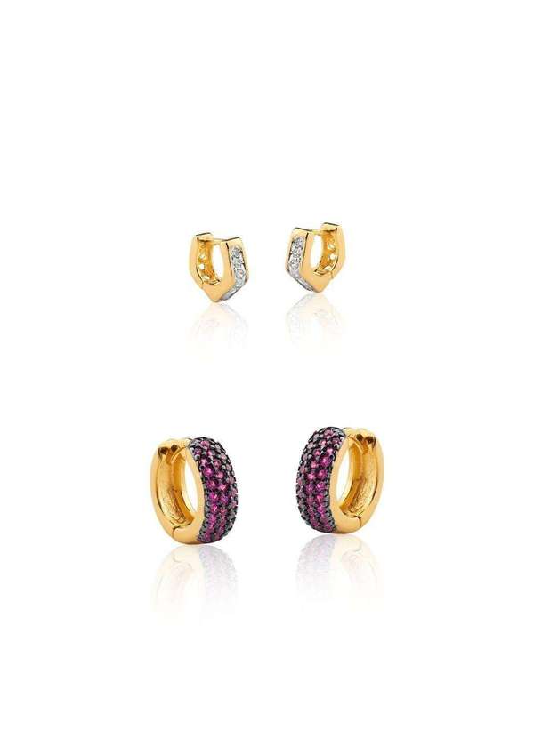 Mônica Rizzi - Conjunto Brinco Argolas Zirconias Dourado