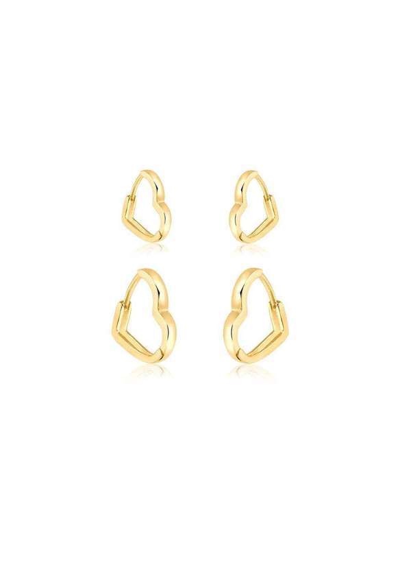 Mônica Rizzi - Conjunto Brinco de Argolas Coracao Banhado em Ouro 18k Dourado