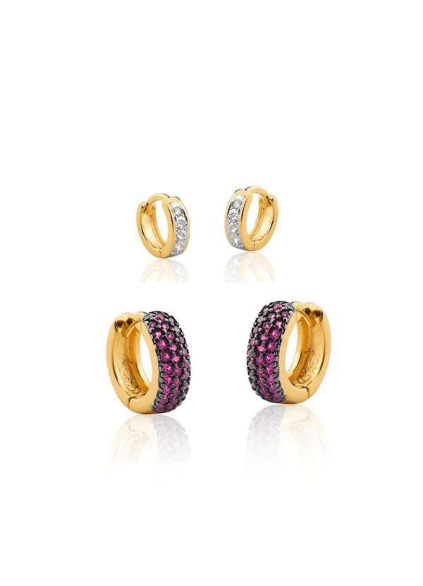 Mônica Rizzi - Conjunto Brinco de Argolas Zirconias Banhado Ouro Semijoias Dourado