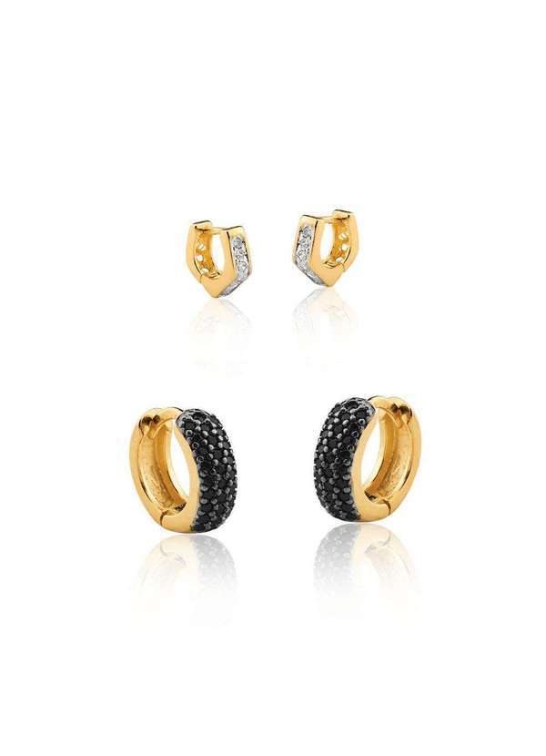 Mônica Rizzi - Conjunto Brinco de Argolas Zirconias com Argolinha Dourado