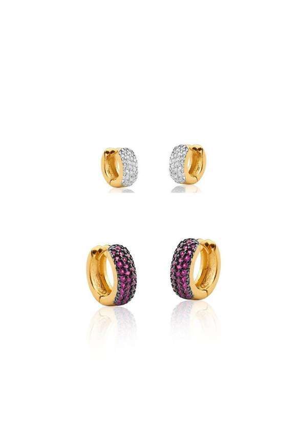 Mônica Rizzi - Conjunto Brinco de Argolas Zirconias Semijoias Dourado