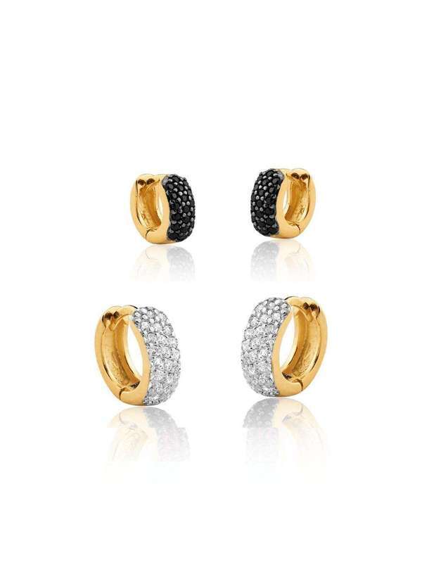 Mônica Rizzi - Conjunto Brinco de Argolas Zirconias Dourado