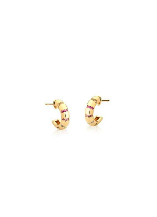 Mônica Rizzi - Meia Argola Pequena com Zirconias Coloridas Banhada Ouro Dourado