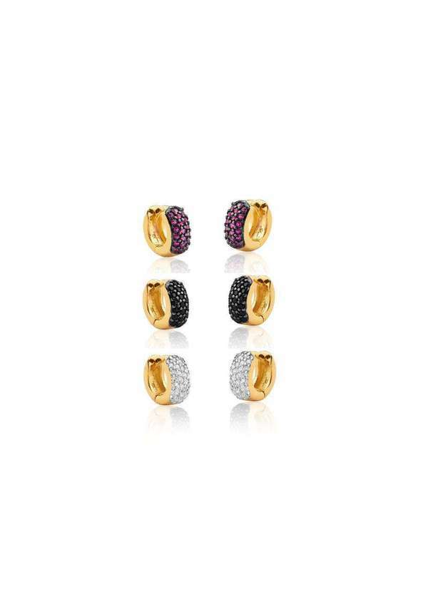 Mônica Rizzi - Trio de Argolas Pequenas Zirconias Coloridas Banhado em Ouro Dourado