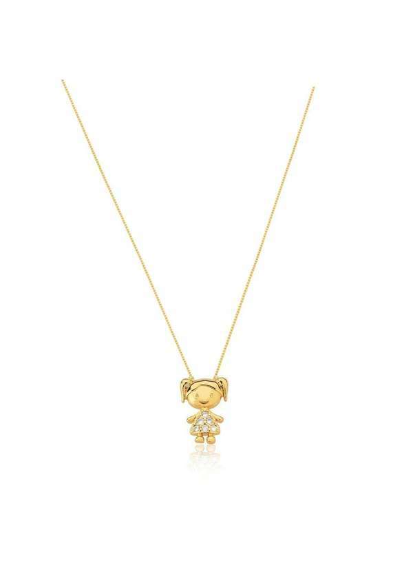 Mônica Rizzi - Colar com Pingente Filha Menina Zirconias Banhado Ouro Semijoia Dourado