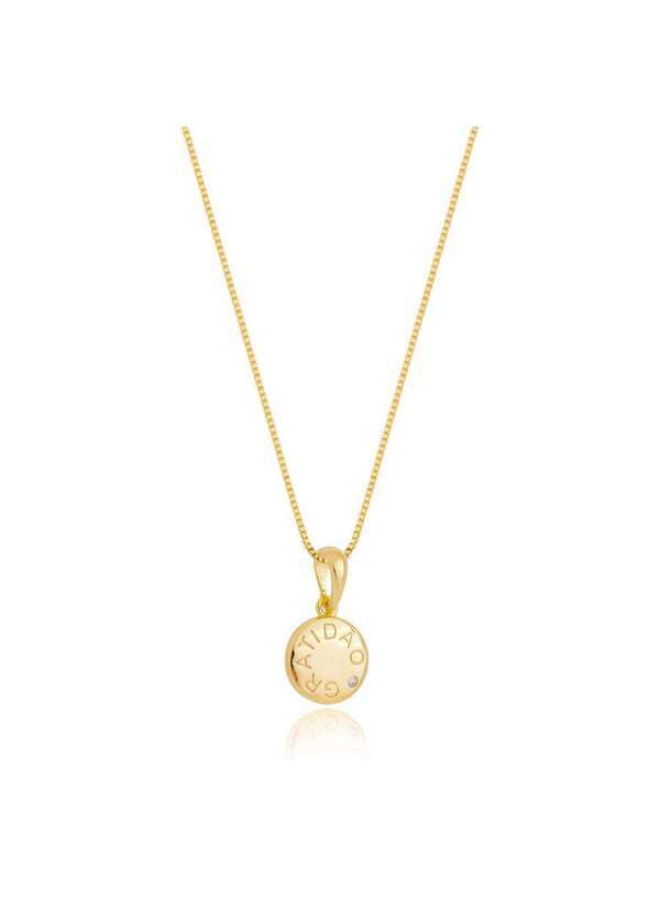 Mônica Rizzi - Colar com Pingente Gratidao Ponto de Luz Banhado Ouro Semijoia Dourado