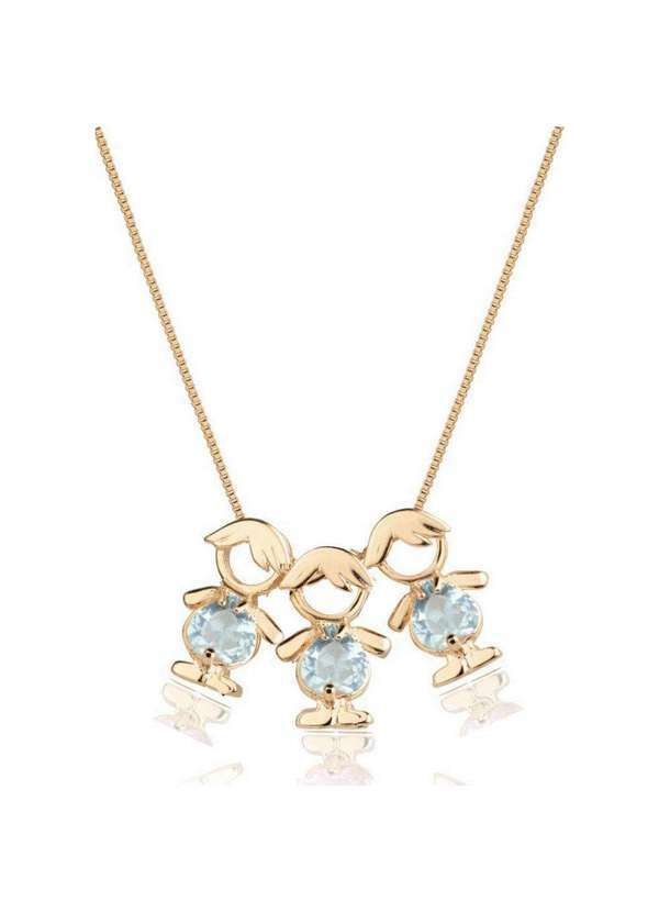Mônica Rizzi - Colar com Pingente Tres Filhos Meninos com Cristal Banhado Ouro Dourado