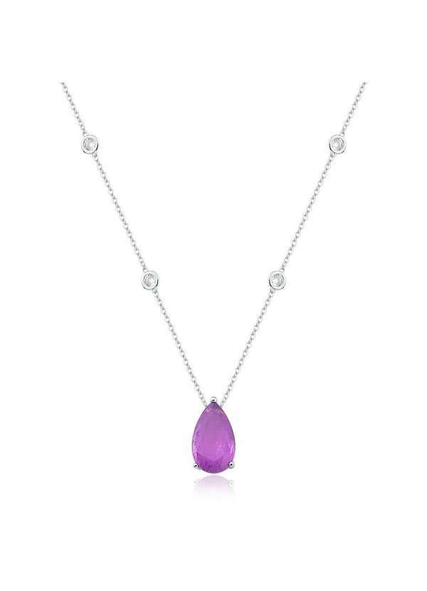 Mônica Rizzi - Colar de Gota Lilie Cristal Cor Ametista Rodio Semijoia Prata