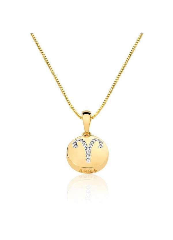 Mônica Rizzi - Colar de Signo Aries com Zirconias Banhado em Ouro Semijoia Dourado
