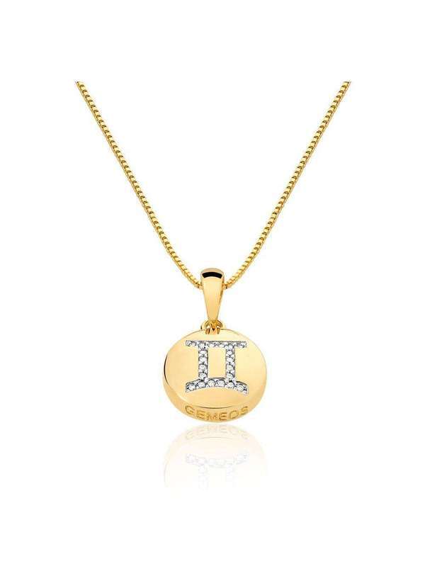 Mônica Rizzi - Colar de Signo Gemeos com Zirconias Banhado Ouro Semijoia Dourado