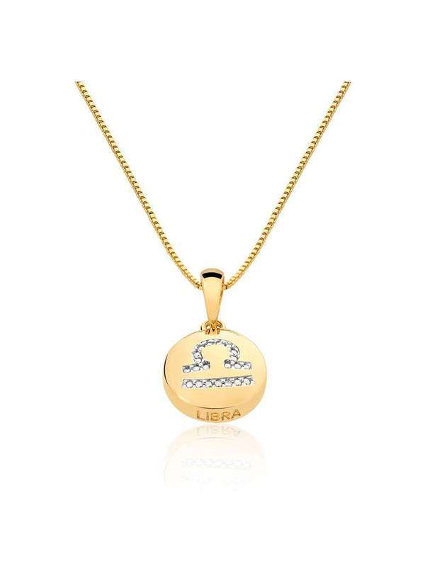 Mônica Rizzi - Colar de Signo Libra com Zirconias Banhado Ouro Semijoia Dourado