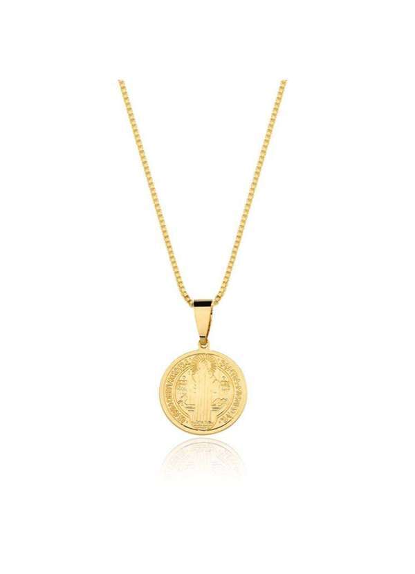 Mônica Rizzi - Colar Medalha Sao Bento Grande Semijoia Dourado