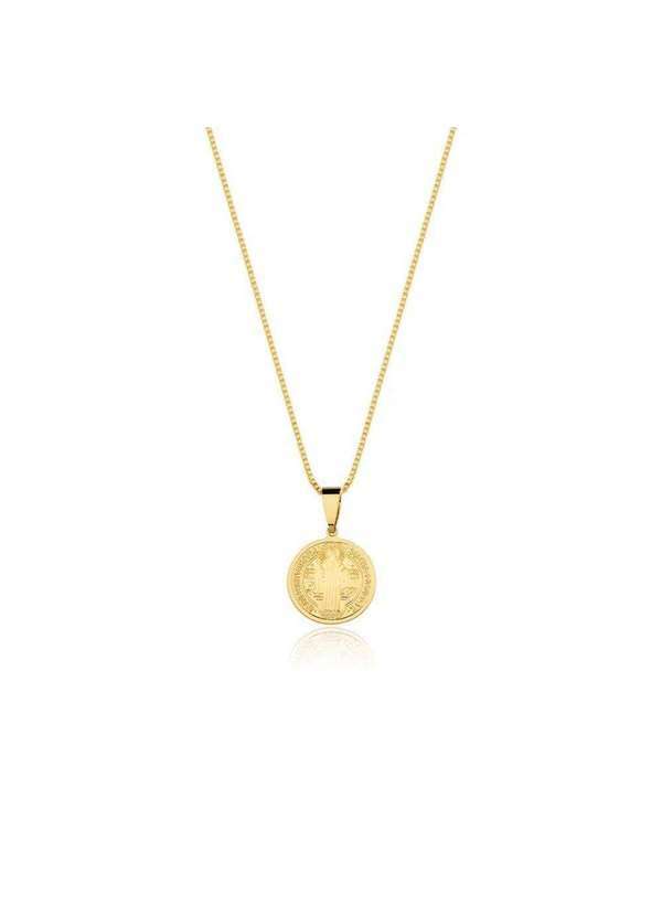 Mônica Rizzi - Colar Medalha Sao Bento Pequena Banhado em Ouro 18k - 1,5 cm Dourado