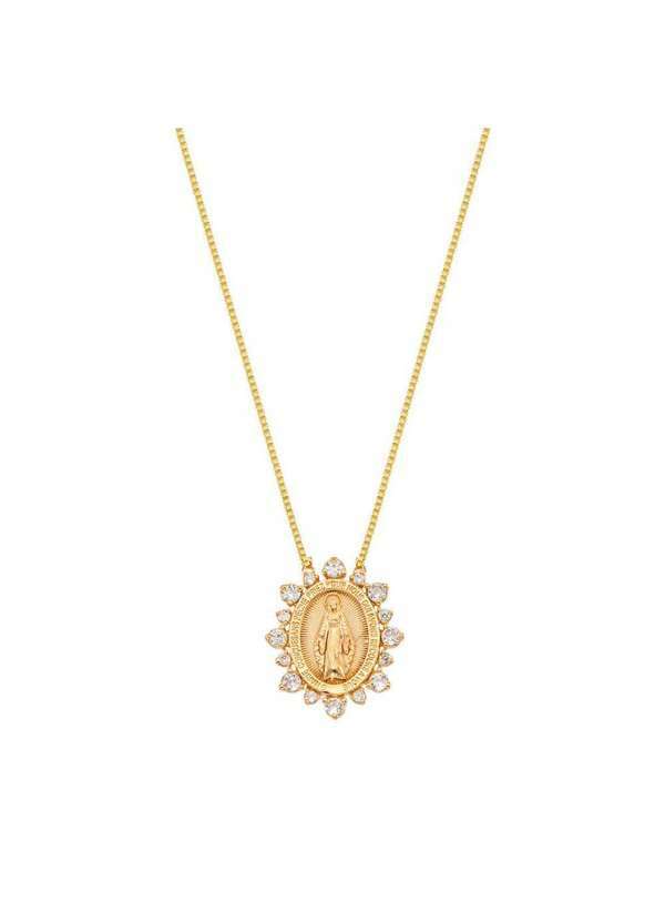 Mônica Rizzi - Colar Nossa Senhora das Gracas com Zirconias Semijoia Dourado