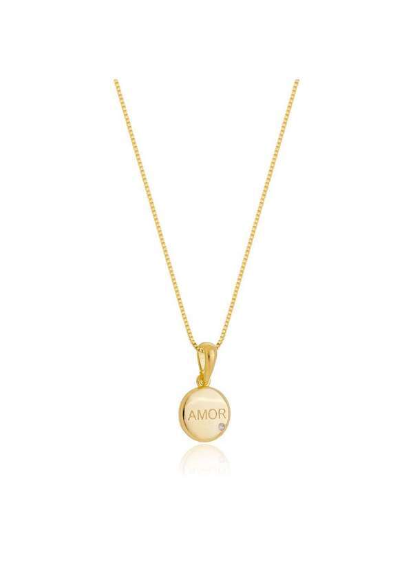 Mônica Rizzi - Colar Pingente Amor com Ponto de Luz Banhado Ouro Semijoia Dourado