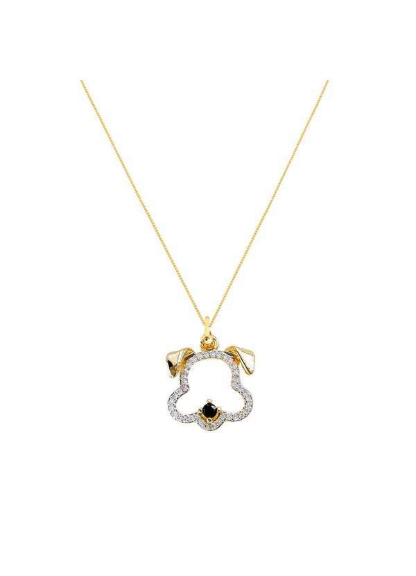 Mônica Rizzi - Colar Pingente Cachorro Zirconias e Cristal Banhado Ouro Semijoia Dourado