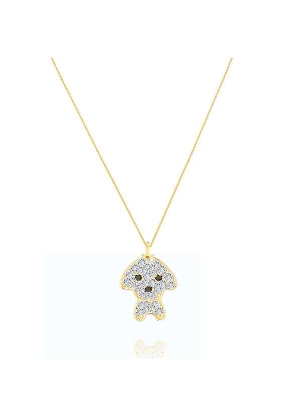 Mônica Rizzi - Colar Pingente Cachorro Zirconias e Cristal Semijoia Dourado