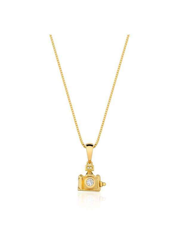 Mônica Rizzi - Colar Pingente Camera Fotografica Zirconia Semijoia Dourado