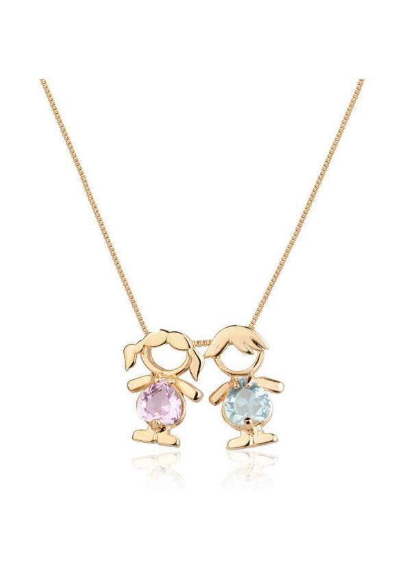 Mônica Rizzi - Colar Pingente Casal Filhos Menino e Menina Banho Ouro Semijoia Dourado