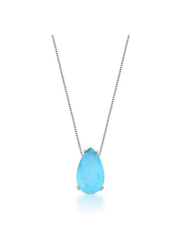 Mônica Rizzi - Colar Pingente Cristal Gota Fusion Azul Serena Rodio Prata