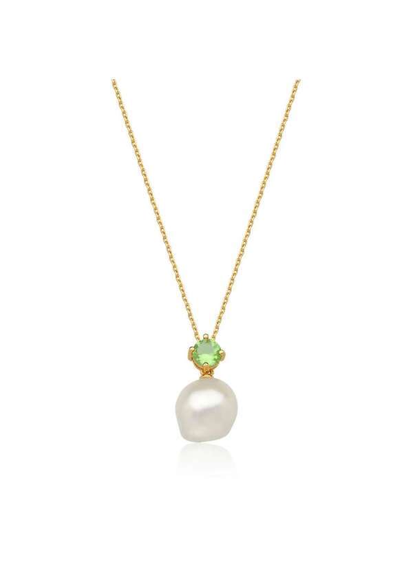 Mônica Rizzi - Colar Pingente Cristal Verde e Perola Anne Banhado Ouro Semijoia Dourado