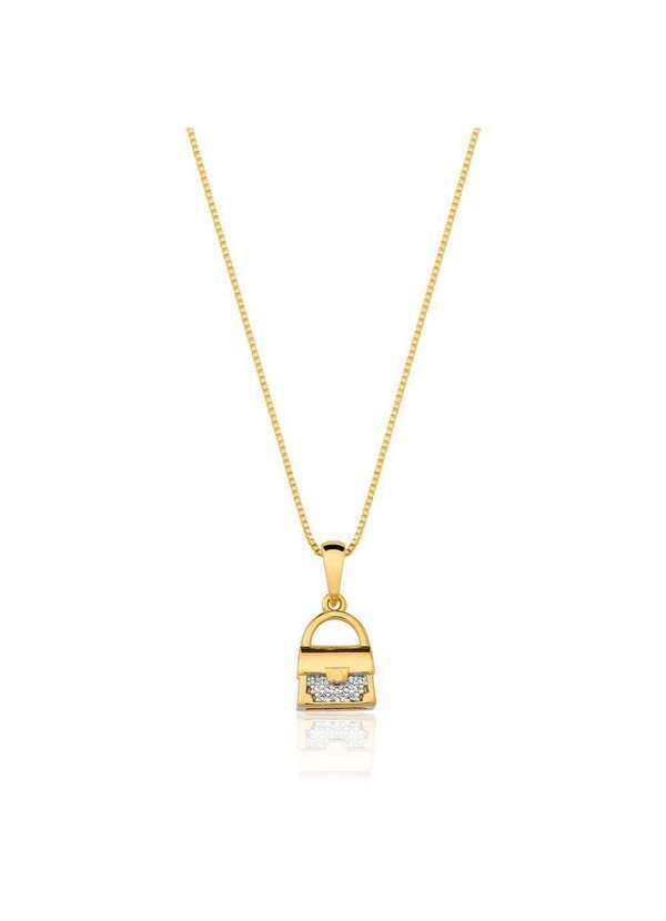 Mônica Rizzi - Colar Pingente de Bolsinha com Zirconias Banhado Ouro Semijoia Dourado