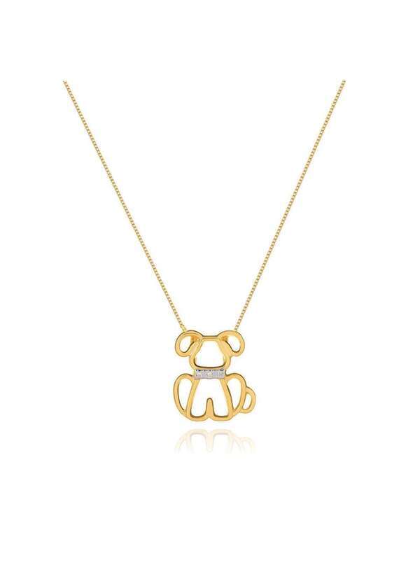 Mônica Rizzi - Colar Pingente de Cachorro com Zirconias Banhado Ouro Semijoia Dourado