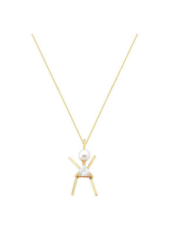 Mônica Rizzi - Colar Pingente Filha Menina Cristal Branco Banhado Ouro Semijoia Dourado