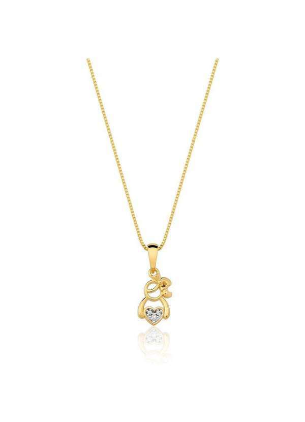 Mônica Rizzi - Colar Pingente Filha Menina Zirconias Banhado Ouro 18k Semijoia Dourado