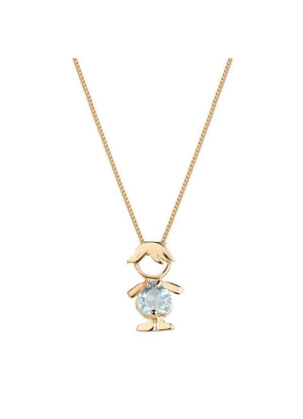 Mônica Rizzi - Colar Pingente Filho Menino Cristal Azul Banhado Ouro Semijoia Dourado