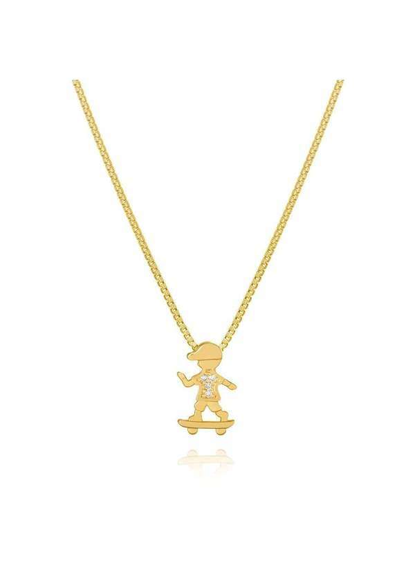 Mônica Rizzi - Colar Pingente Filho Menino Skate Banhado Ouro 18k Semijoia Dourado
