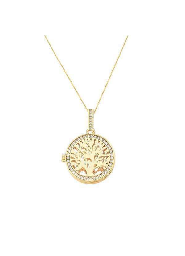 Mônica Rizzi - Colar Relicario Arvore da Vida Banhado em Ouro com Zirconia Dourado
