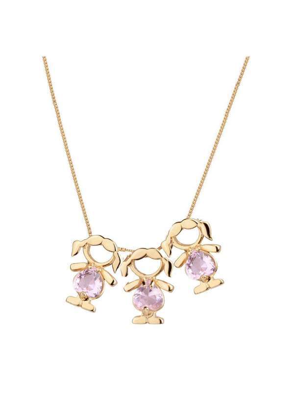 Mônica Rizzi - Colar Tres Filhas Meninas Cristal Rosa Banho Ouro Semijoia Dourado