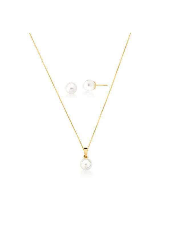 Mônica Rizzi - Conjunto Colar e Brinco de Perolas Charlotte Dourado