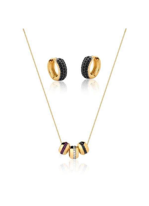 Mônica Rizzi - Conjunto Colar e Brinco Elegance Zirconias Banhado Ouro 18k Dourado